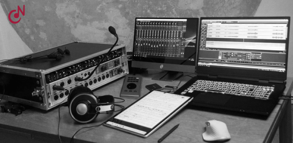 Datenschutz,Vogelperspektive, Mobiles Studio, Set-Aufnahmen, Schwarz-weiss